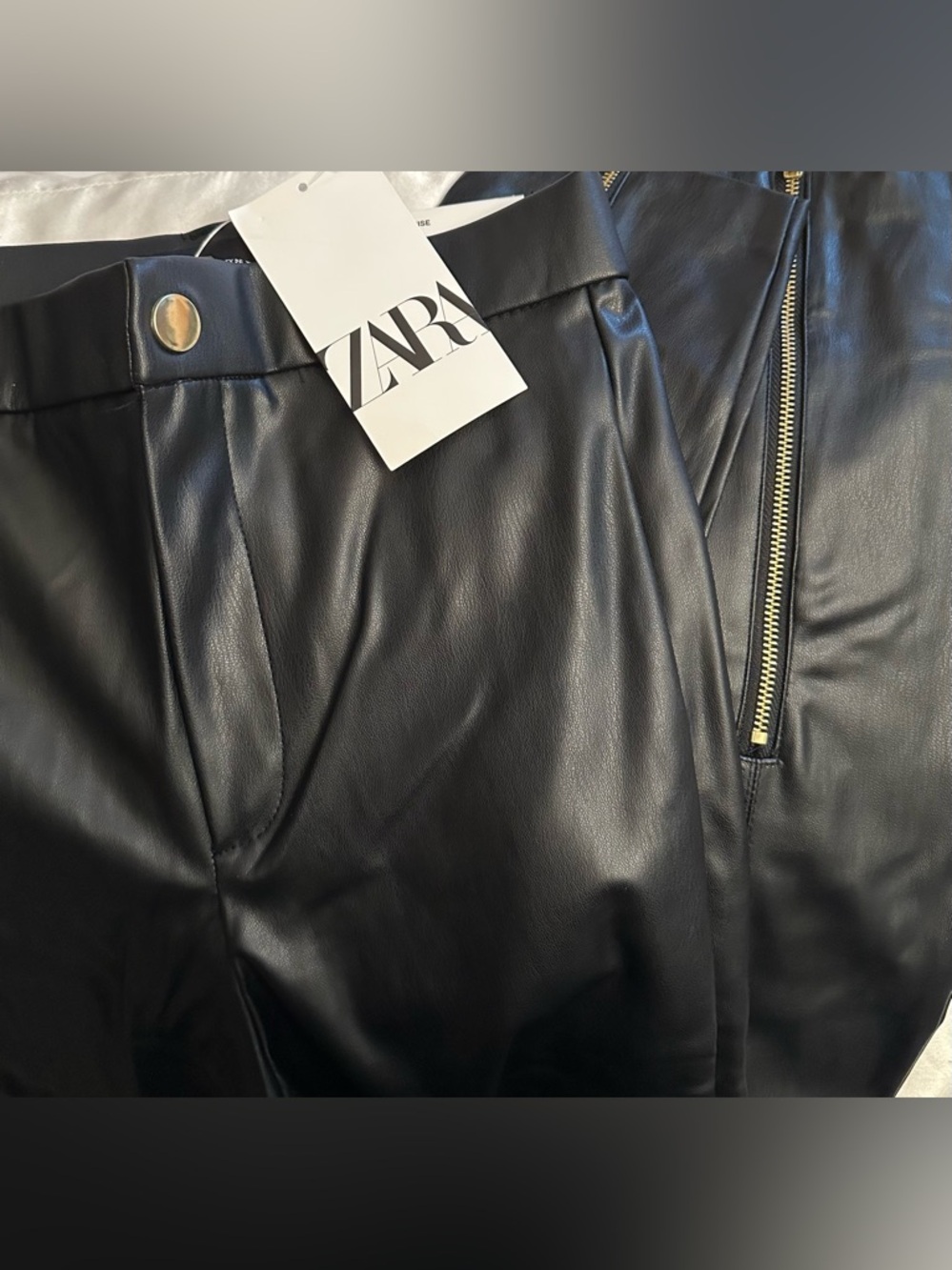 Zara Black Faux Leather Skinny Pants with Ankle Zipper